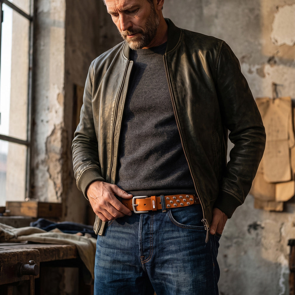 Berbanto Chrome Riot Full-Grain Studded Leather Belt