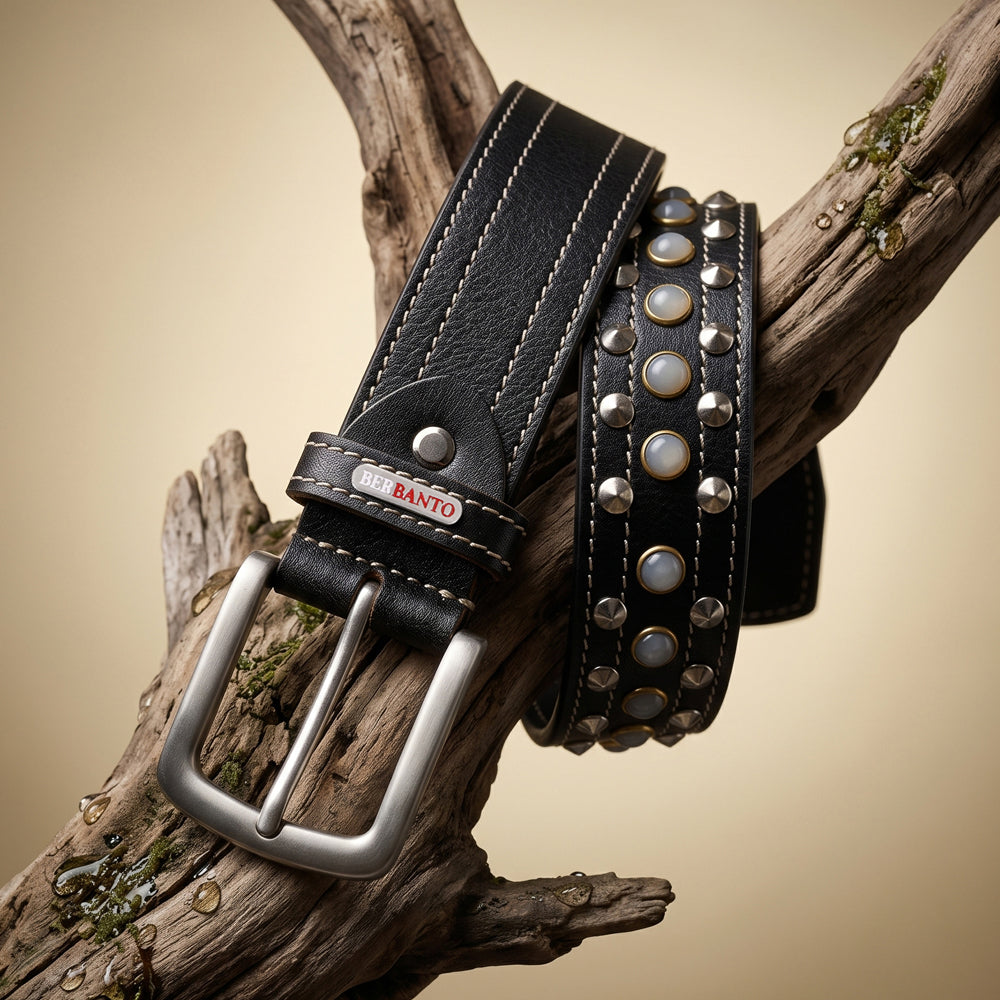 Berbanto Sterling Full-Grain Studded Leather Belt