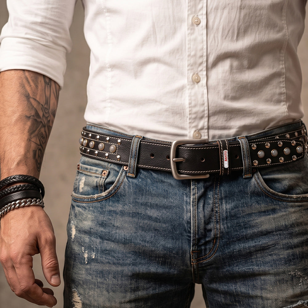 Berbanto Sterling Full-Grain Studded Leather Belt