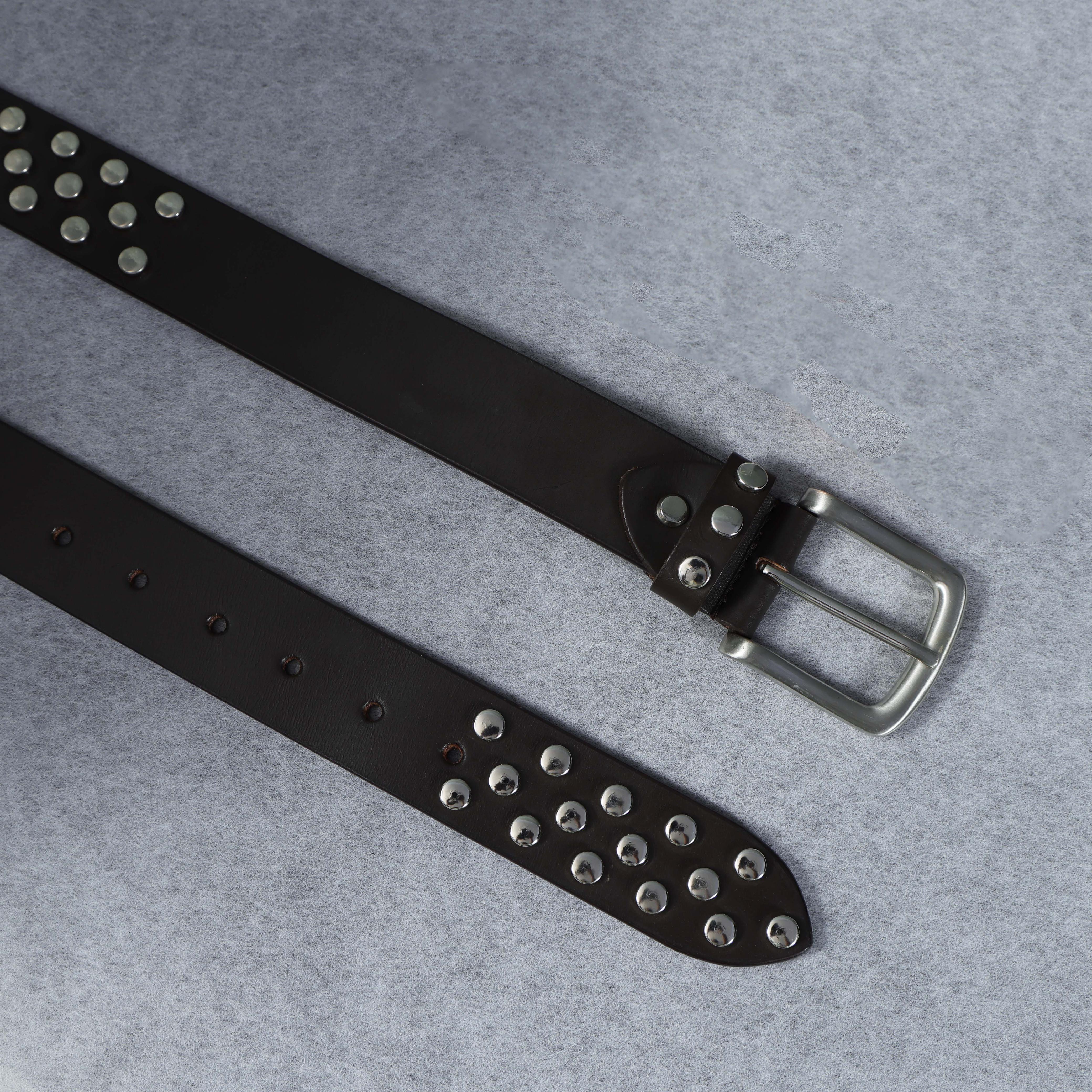 brown leather belt with silver studs sz M | eBay