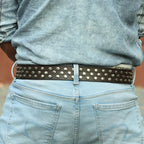 Studded Brown Leather Belt with Silver Buckle