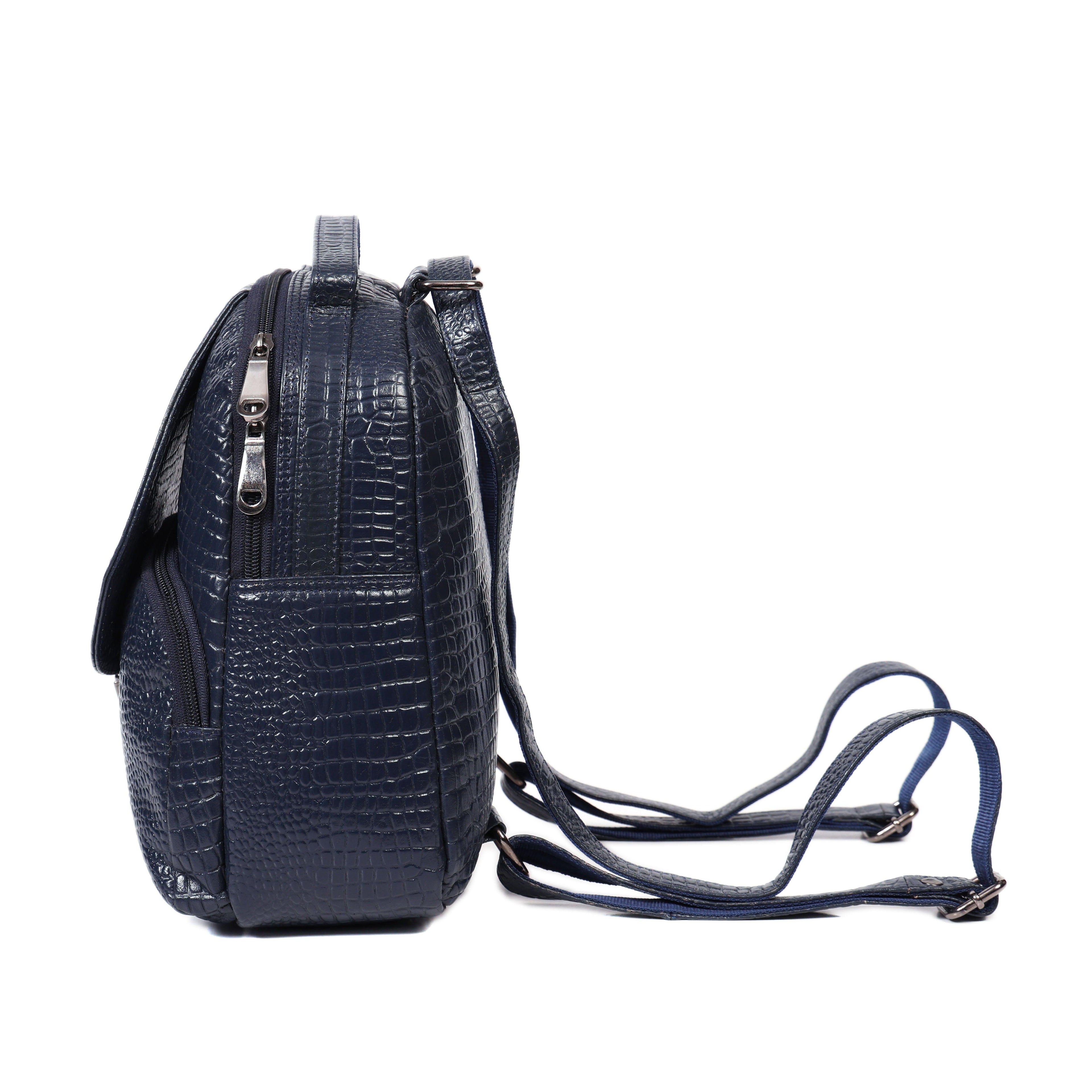 Blue Leather Backpack for Women