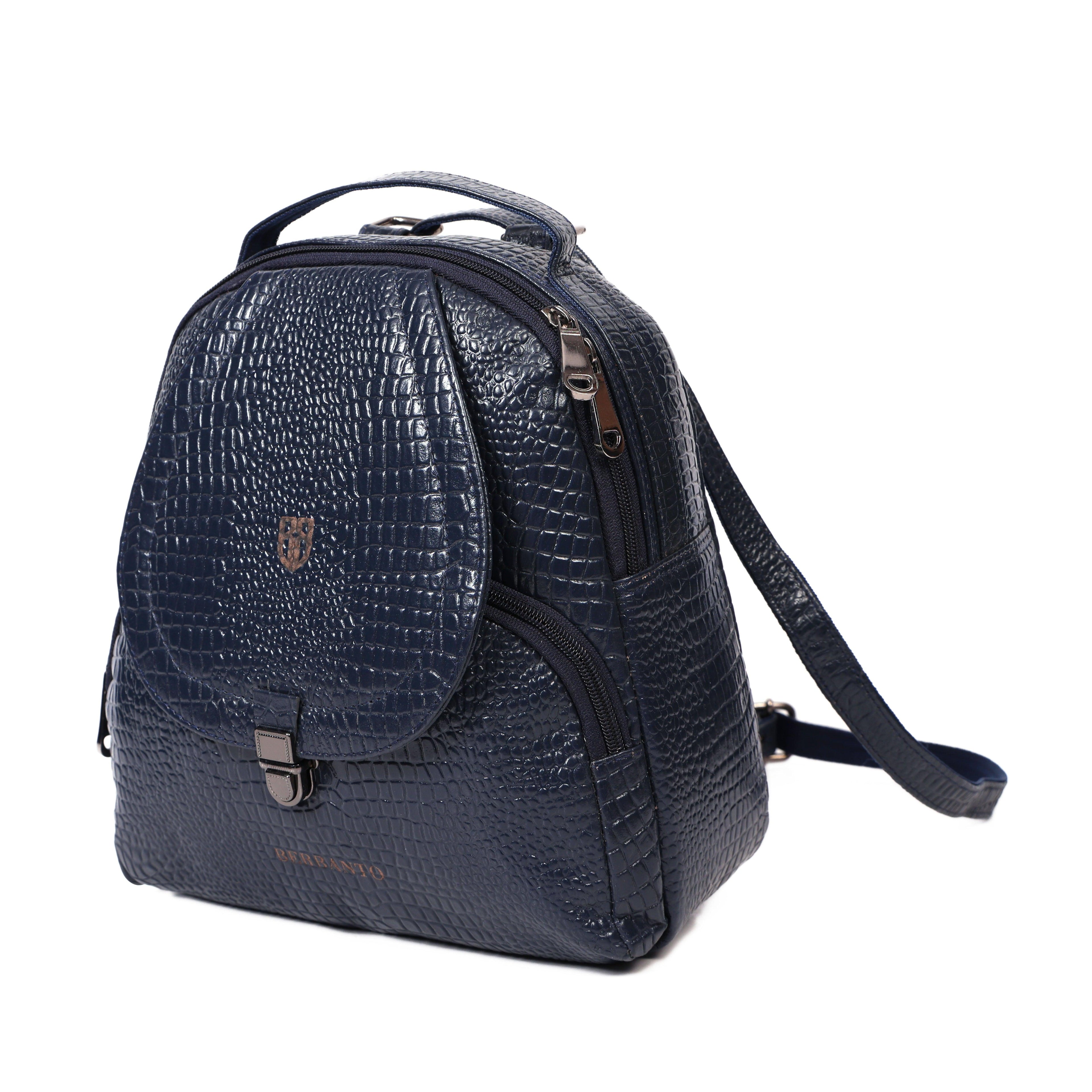 Blue Leather Backpack for Women