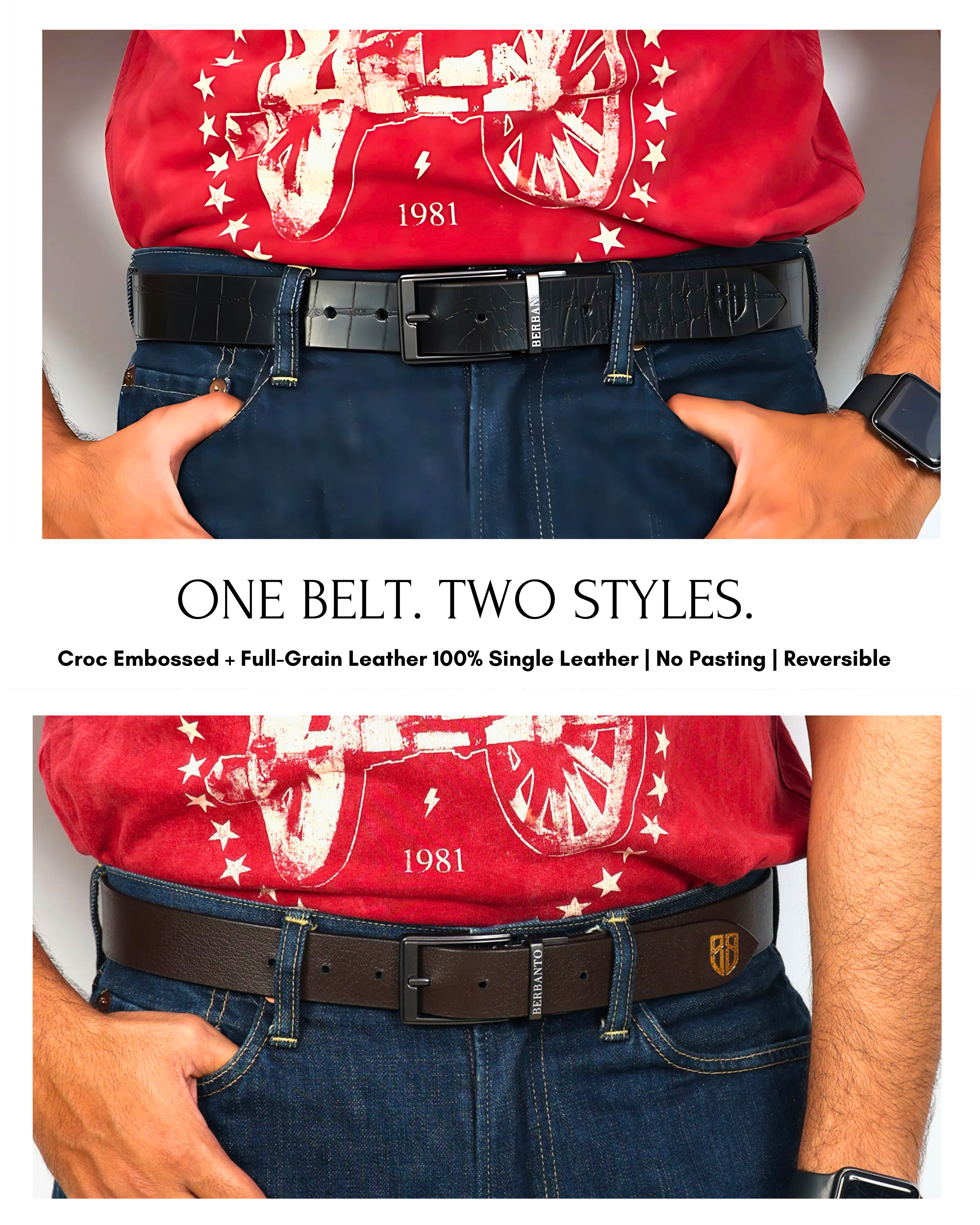 Premium Reversible Belt – Single Leather | Croc & Full-Grain | No-Paste Craftsmanship