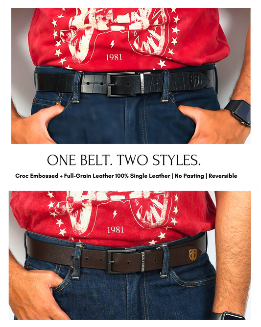 Berbanto® Premium Reversible Belt – Single Leather | Croc & Full-Grain | No-Paste Craftsmanship