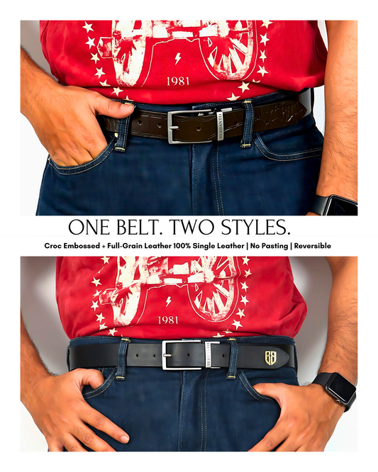 Berbanto® Premium Reversible Belt – Single Leather | Croc & Full-Grain | No-Paste Craftsmanship