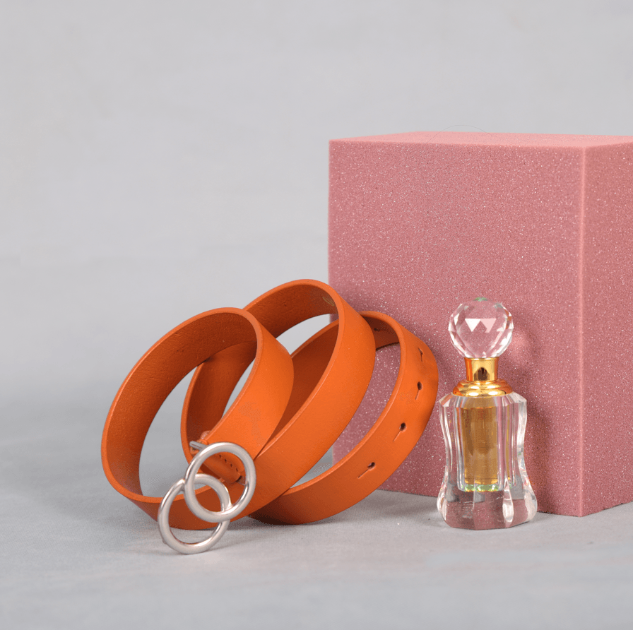 Tan Leather Belt for Women with Double Ring Silver Buckle