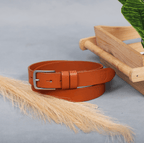 Tan Leather Belt for Women with Classic Silver Buckle