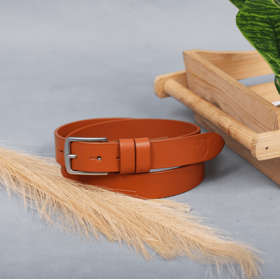 Tan Leather Belt for Women with Classic Silver Buckle