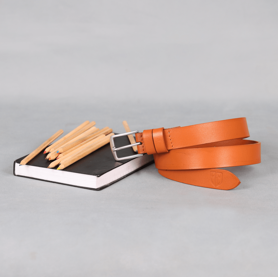 Tan Leather Belt for Women with Classic Silver Buckle