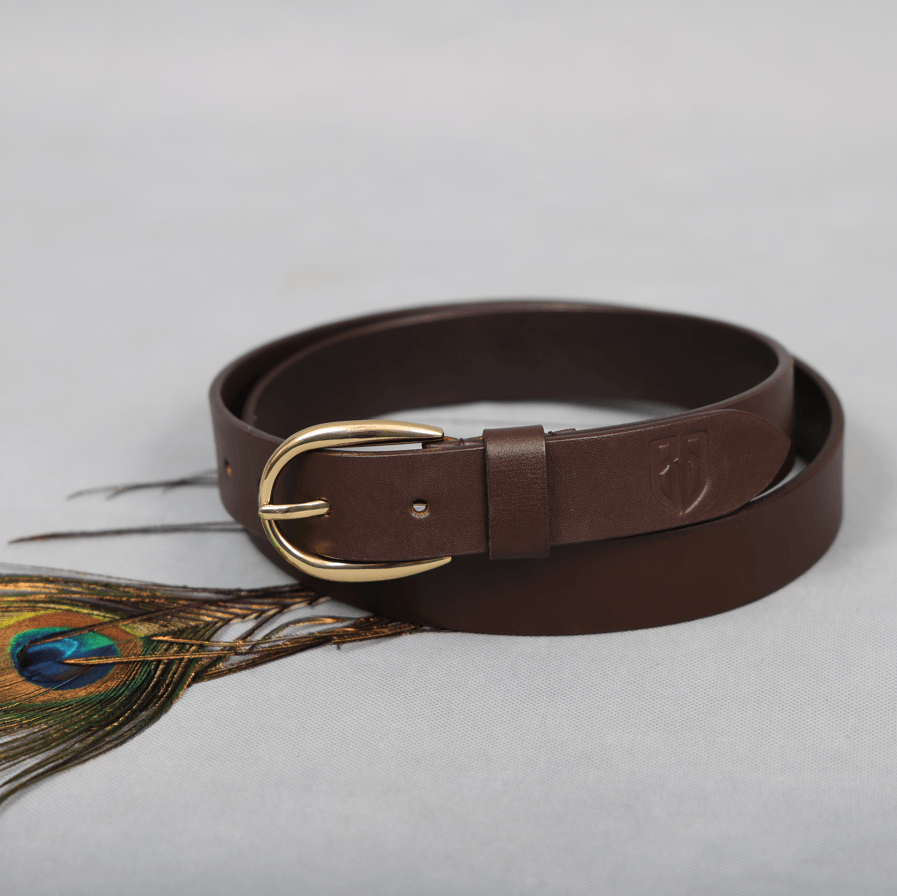 Brown Leather Belt for Women with Golden Buckle