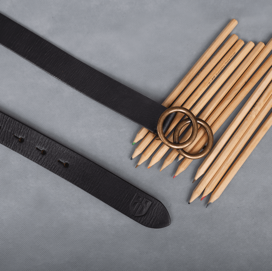 Black Leather Belt for Women with Round Antique Buckle