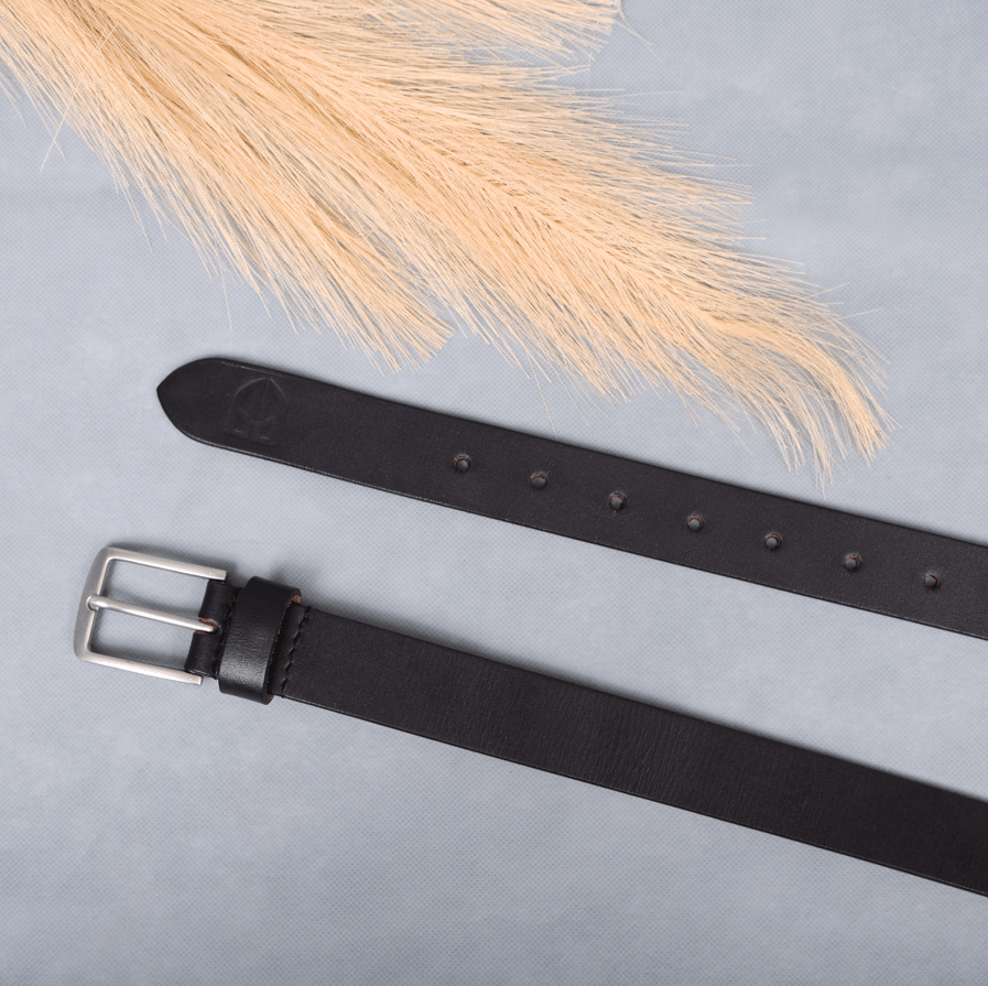 Black Leather Belt for Women with Matte Silver Buckle