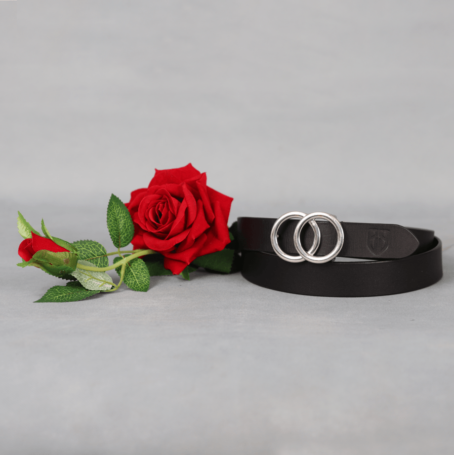 Black Leather Belt for Women with Designer Silver Buckle