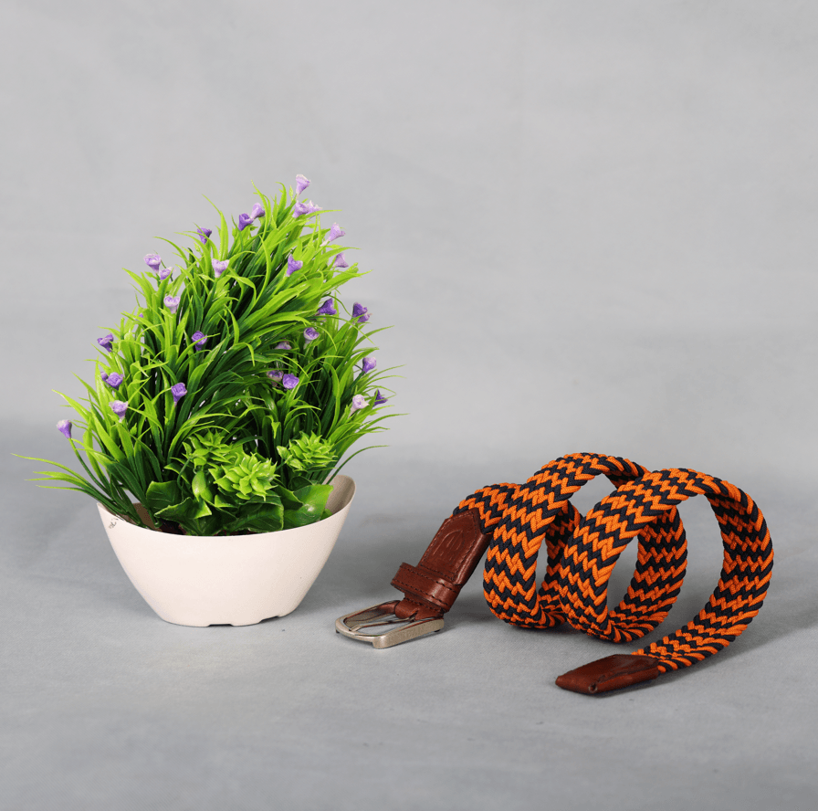 Unisex Orange Braided Belt with Stylish Buckle