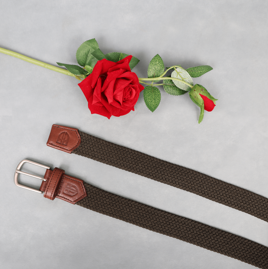 Golf Stretch Belt – Olive Green with Brown Leather Trim