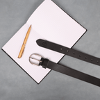 Black Leather Belt for Women with Silver Buckle