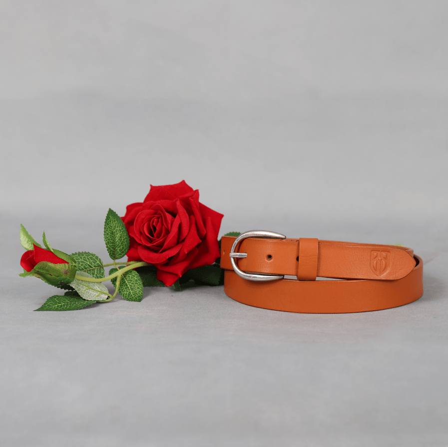 Tan Leather Belt for Women with Silver Buckle