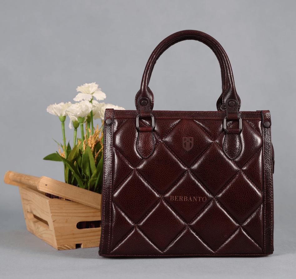 Spacious Cubic Leather Bag for Women