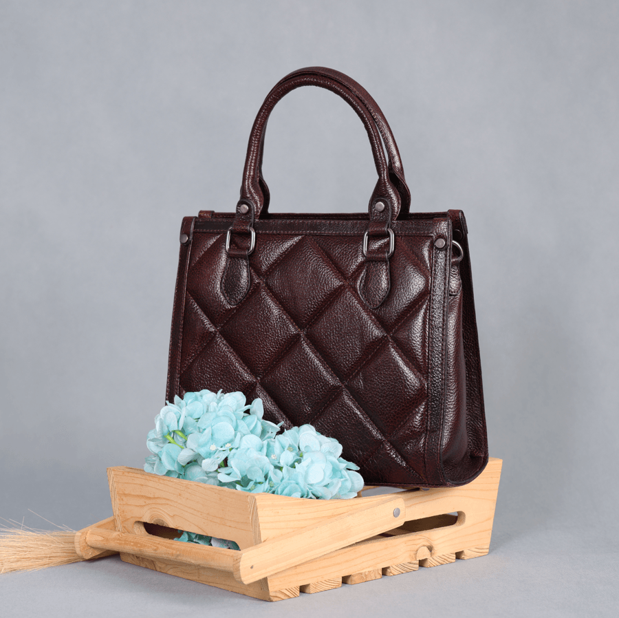 Spacious Cubic Leather Bag for Women