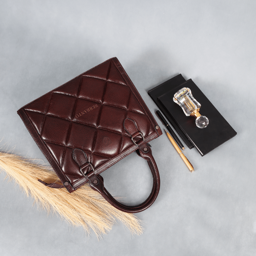Spacious Cubic Leather Bag for Women