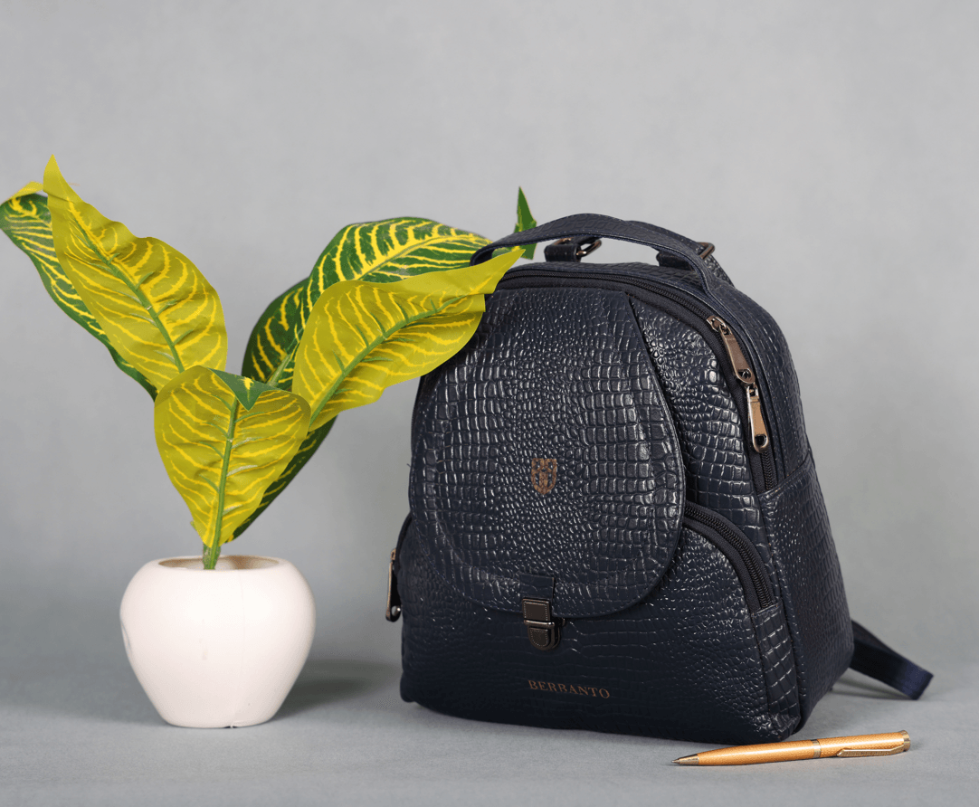 Blue Leather Backpack for Women