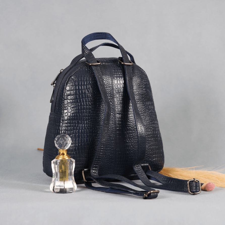 Blue Leather Backpack for Women