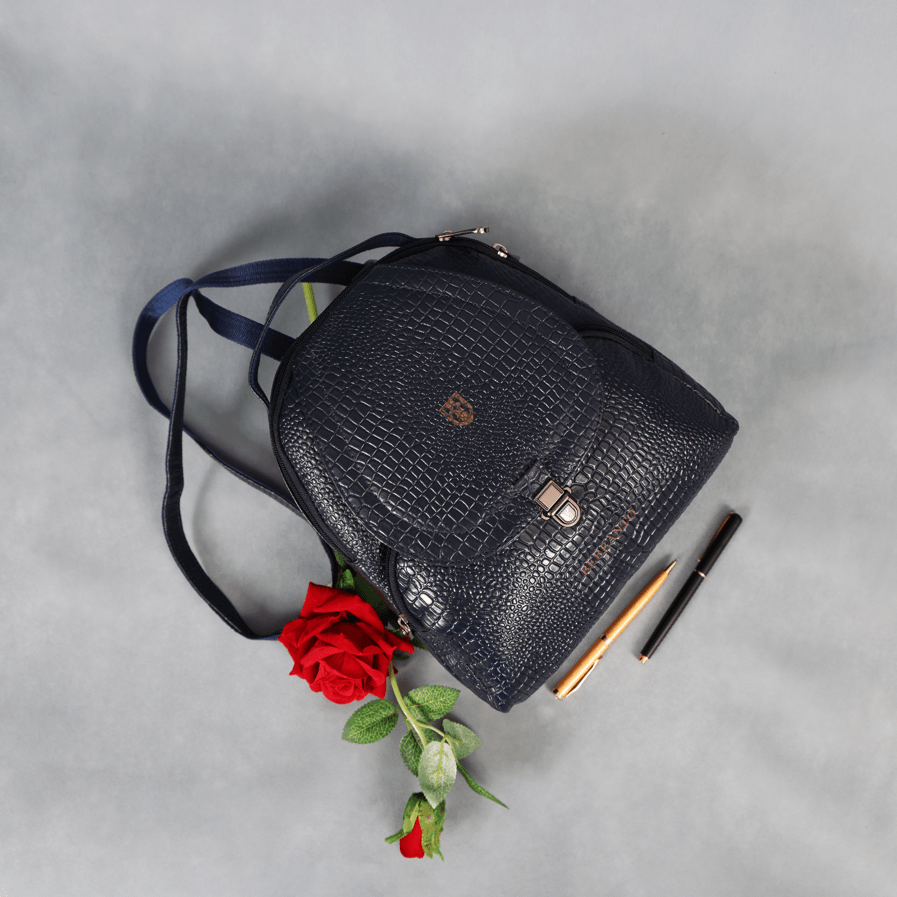 Blue Leather Backpack for Women