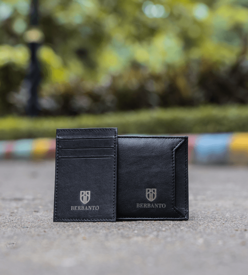 Black Leather Wallet with Removable Card Holder