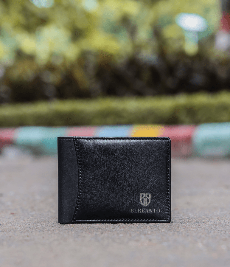 Black Leather Wallet with Transparent ID Card Slot